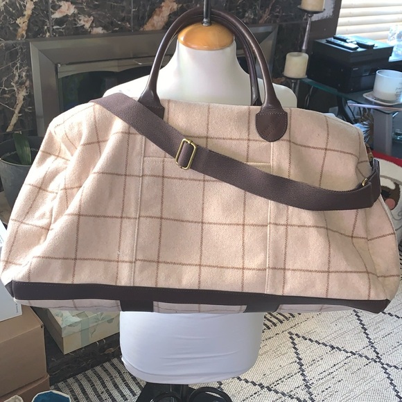 Preloved Window Pane Wool Overnighter Duffle/Tote Plaid Bag by Mark & Graham - Picture 1 of 12
